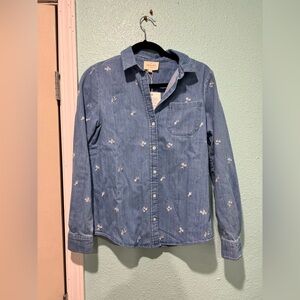 Sezane CHEMISE TOMBOY DENIM BRODÉ Long Sleeve Button Down NWT size 32